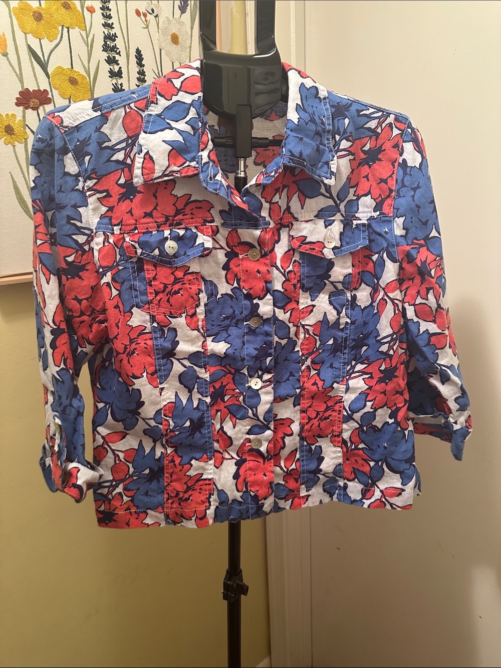 Ruby Rd. Red & Blue Floral Button-Front Shirt Jacket